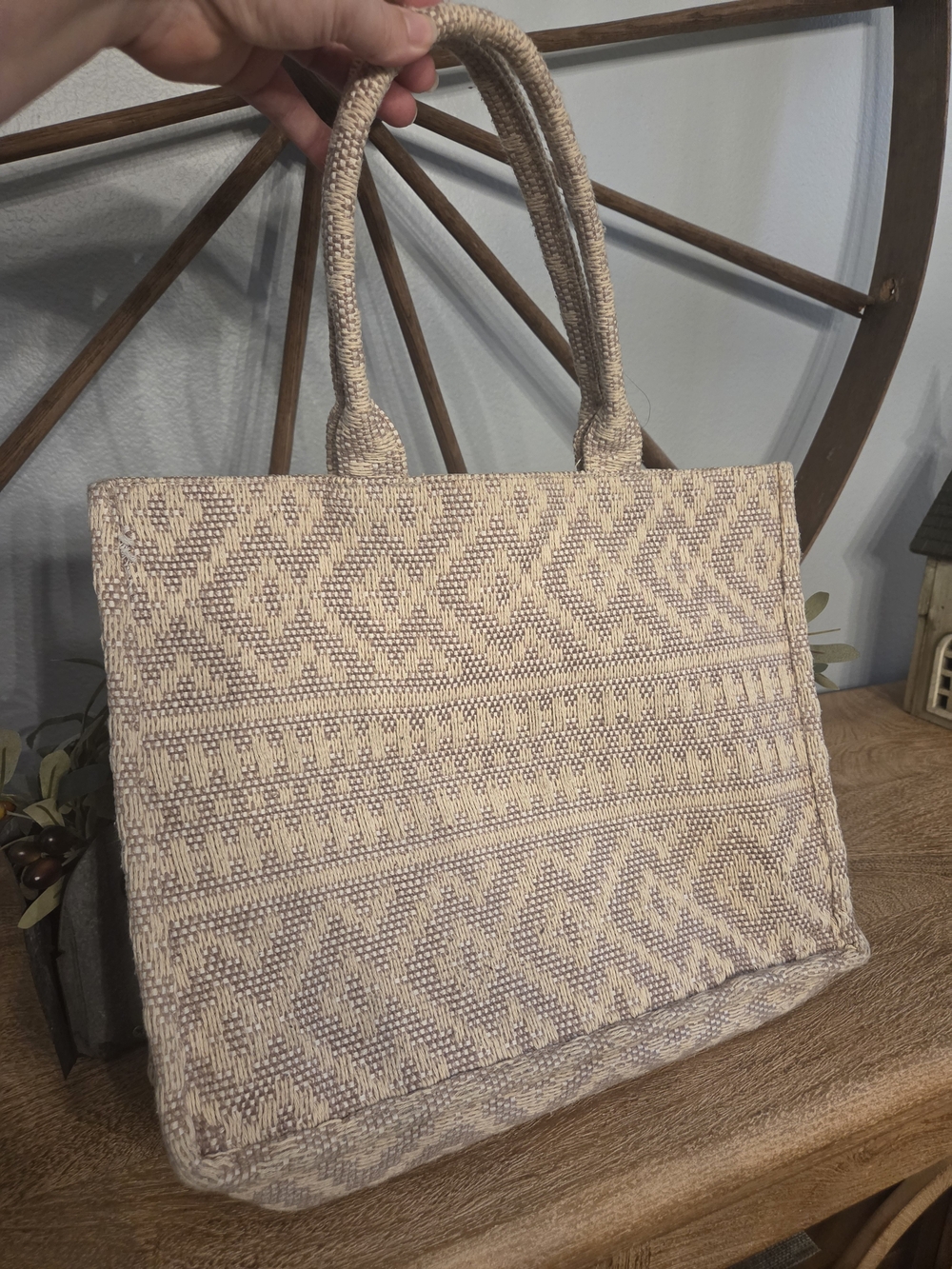 H&M Beige and Taupe Woven Tote Bag